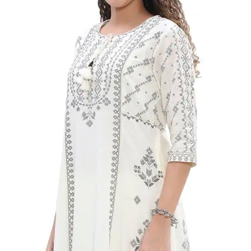 Biba Women's Cotton Kurta Set (SKDWBI10538SS25OWHT_Off White SaumyasStore