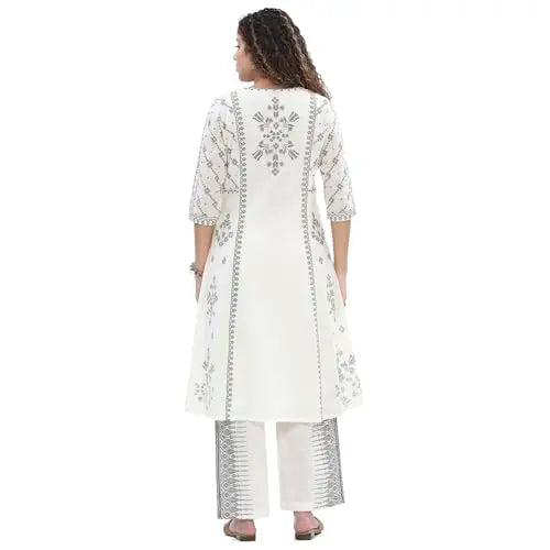 Biba Women's Cotton Kurta Set (SKDWBI10538SS25OWHT_Off White SaumyasStore