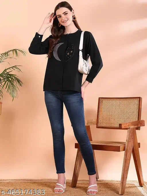 Black Tie-Dye Crepe Loose Fit Shirt SaumyasStore