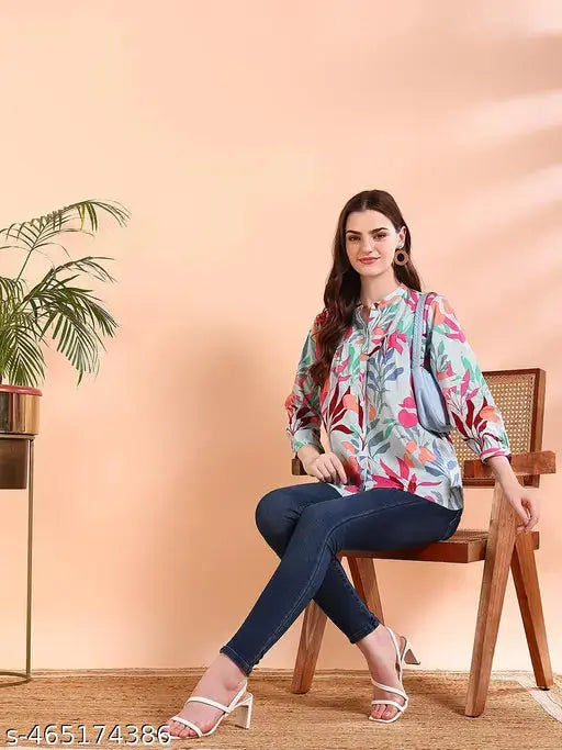 Blue Tie-Dye Crepe Loose Fit Shirt SaumyasStore