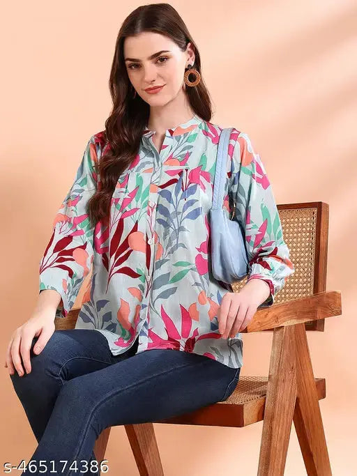 Blue Tie-Dye Crepe Loose Fit Shirt SaumyasStore