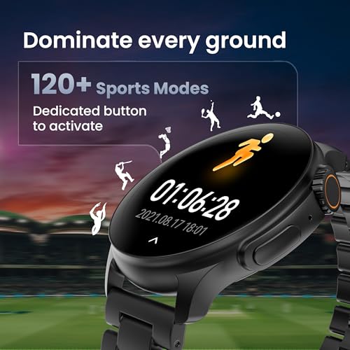Boult Newly Launched Crown R Pro Smart Watch 1.43''HD AMOLED, Bluetooth Calling, Working Crown, Zinc Alloy Frame, 600 Nits Brightness, AI Voice Assistant, SpO2 Monitoring, 120+ Sports Mode (Jet Black) SaumyasStore