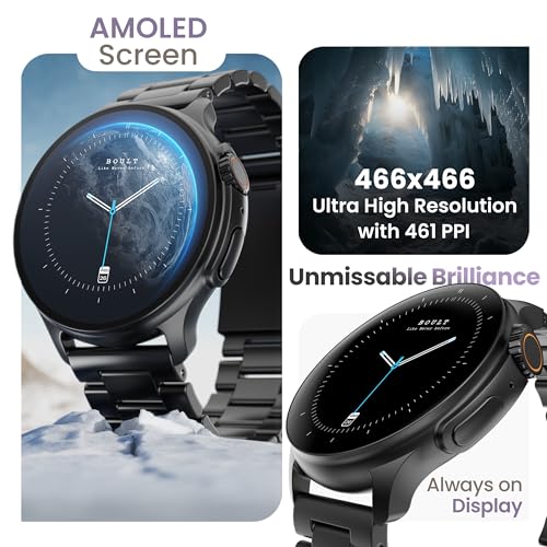 Boult Newly Launched Crown R Pro Smart Watch 1.43''HD AMOLED, Bluetooth Calling, Working Crown, Zinc Alloy Frame, 600 Nits Brightness, AI Voice Assistant, SpO2 Monitoring, 120+ Sports Mode (Jet Black) SaumyasStore