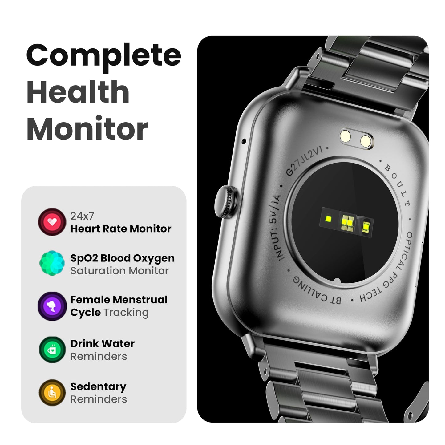 Boult Newly Launched Drift+ Smart Watch 1.85''HD Screen, Bluetooth Calling, IP68, 500 Nits Brightness,150+ Watchfaces, AI Voice Assistant, SpO2 Monitoring, 100+ Sports Mode Smartwatch (Chrome) SaumyasStore