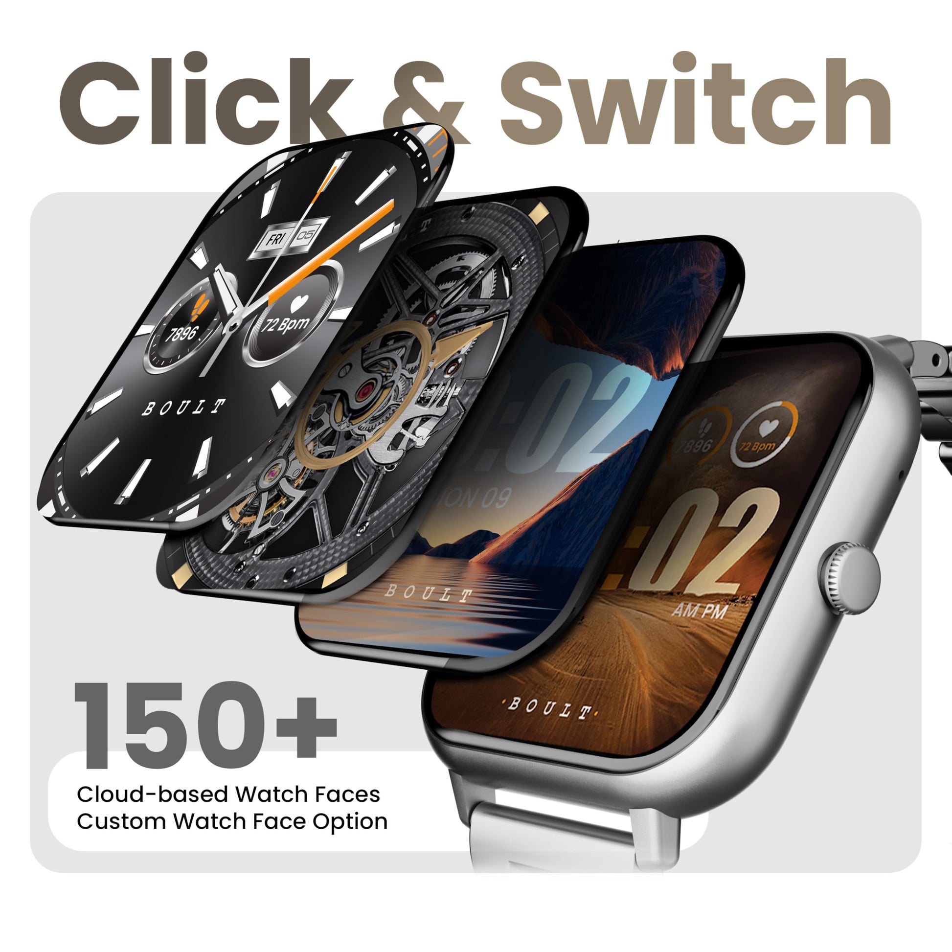 Boult Newly Launched Drift+ Smart Watch 1.85''HD Screen, Bluetooth Calling, IP68, 500 Nits Brightness,150+ Watchfaces, AI Voice Assistant, SpO2 Monitoring, 100+ Sports Mode Smartwatch (Chrome) SaumyasStore