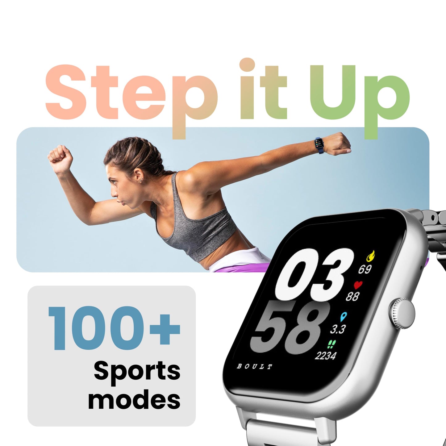 Boult Newly Launched Drift+ Smart Watch 1.85''HD Screen, Bluetooth Calling, IP68, 500 Nits Brightness,150+ Watchfaces, AI Voice Assistant, SpO2 Monitoring, 100+ Sports Mode Smartwatch (Chrome) SaumyasStore