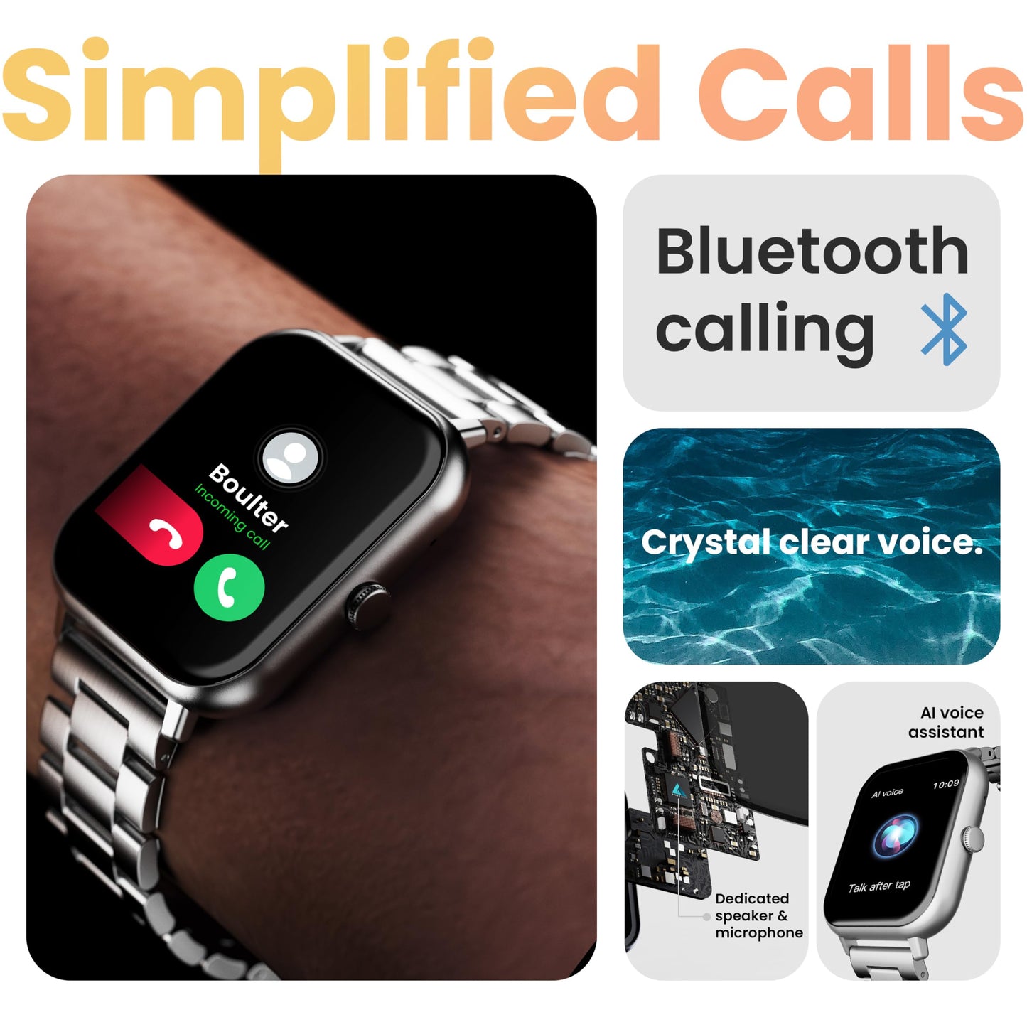 Boult Newly Launched Drift+ Smart Watch 1.85''HD Screen, Bluetooth Calling, IP68, 500 Nits Brightness,150+ Watchfaces, AI Voice Assistant, SpO2 Monitoring, 100+ Sports Mode Smartwatch (Chrome) SaumyasStore