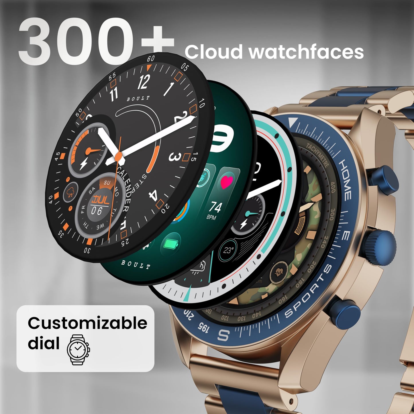 Boult Newly Launched Mirage Smart Watch 1.39''HD Screen, Bluetooth Calling, IP67, Zinc Alloy Frame, 500 Nits Brightness, AI Voice Assistant, SpO2 Monitoring, 120+ Sports Mode (Amber Blue) SaumyasStore