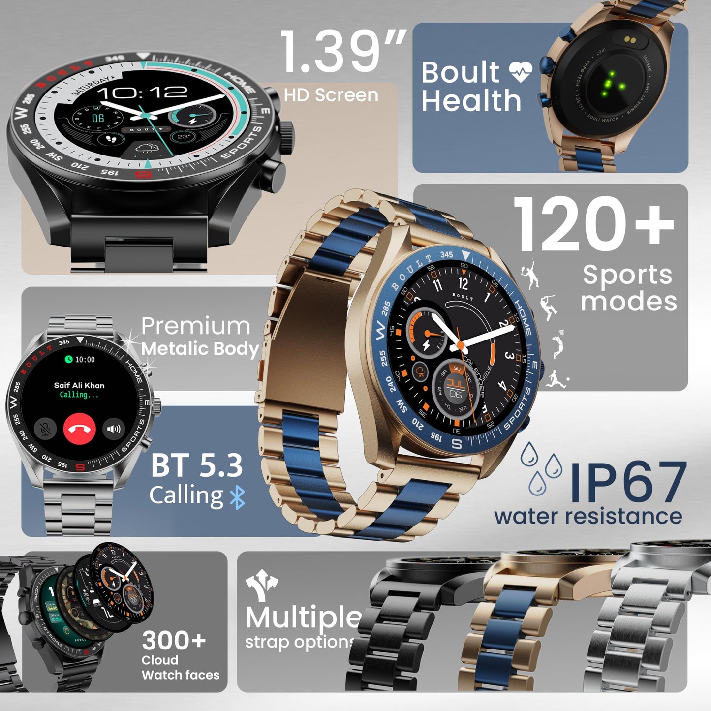 Boult Newly Launched Mirage Smart Watch 1.39''HD Screen, Bluetooth Calling, IP67, Zinc Alloy Frame, 500 Nits Brightness, AI Voice Assistant, SpO2 Monitoring, 120+ Sports Mode (Amber Blue) SaumyasStore