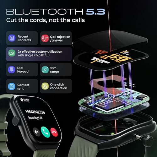 Boult Newly Launched Trail Smart Watch 2.01'' 3D Curved HD Display, BT Calling, Working Crown, 190+Watchfaces, 500 Nits Brightness, AI Voice Assistant, SpO2 Monitoring, 120+ Sports Mode (Jade Green) SaumyasStore