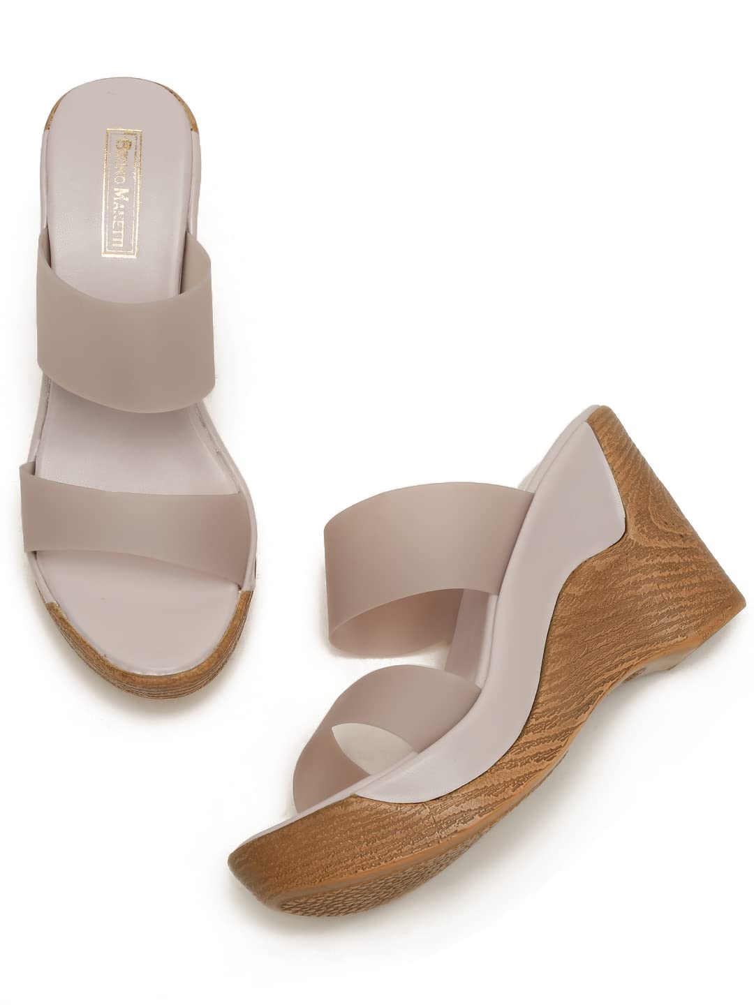 Bruno Manetti Women's Grey Slipon Back Open Round Toe Comfort Wedges - SaumyasStore