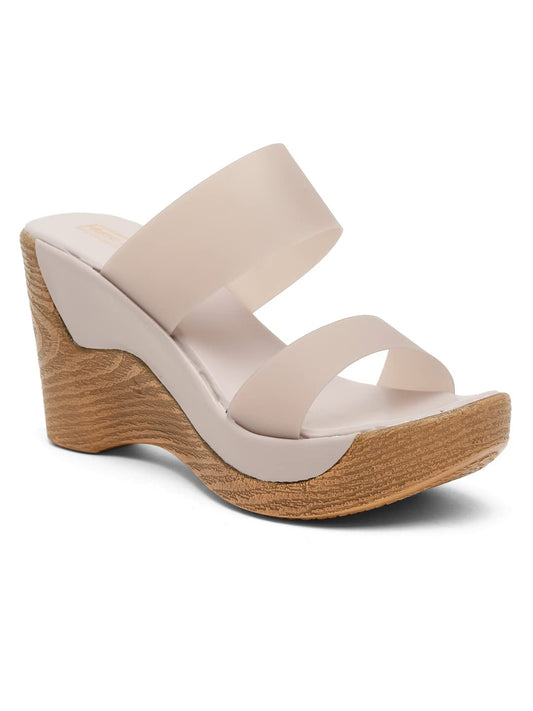 Bruno Manetti Women's Grey Slipon Back Open Round Toe Comfort Wedges - SaumyasStore