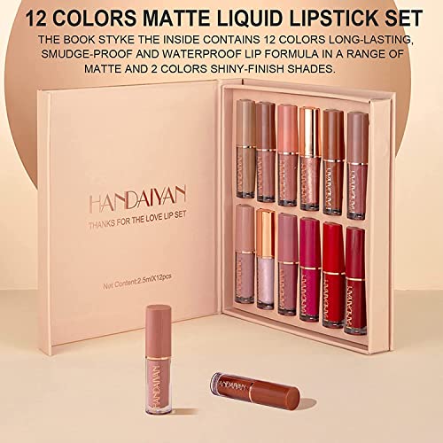 COSLUXE 12Pcs Velvet Matte Liquid Lipstick Set, Waterproof Long Lasting Non-Stick Cup Not Fade Nude Lip Gloss Set, UP TO 24 HOURS, Professional Lip Makeup Gift Kit for Women Girl 2.5x12 SaumyasStore