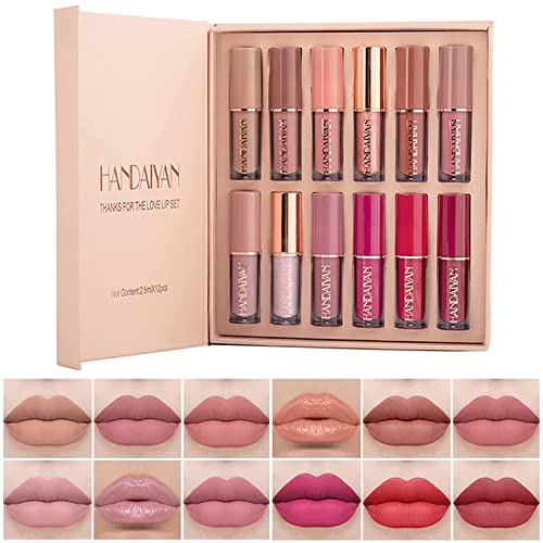 COSLUXE 12Pcs Velvet Matte Liquid Lipstick Set, Waterproof Long Lasting Non-Stick Cup Not Fade Nude Lip Gloss Set, UP TO 24 HOURS, Professional Lip Makeup Gift Kit for Women Girl 2.5x12 SaumyasStore