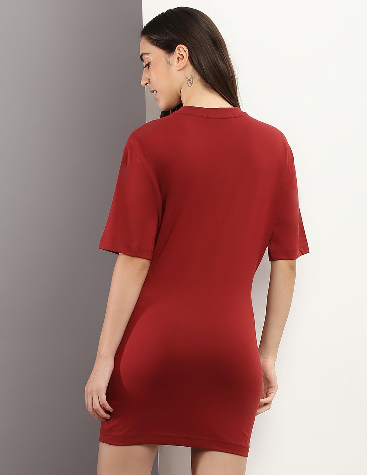 Calvin Klein Women's Cotton T-Shirt Dress Above The Knee Sienna Brown - SaumyasStore