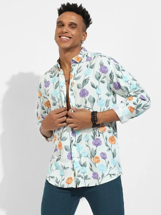 Campus Sutra Men's Rayon Rose Print Button Up Casual Shirt - SaumyasStore