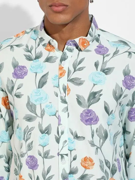Campus Sutra Men's Rayon Rose Print Button Up Casual Shirt - SaumyasStore