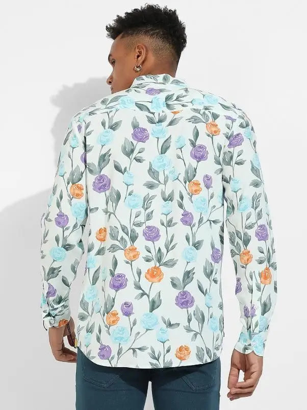 Campus Sutra Men's Rayon Rose Print Button Up Casual Shirt - SaumyasStore