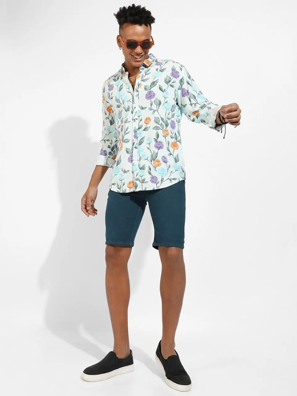 Campus Sutra Men's Rayon Rose Print Button Up Casual Shirt - SaumyasStore