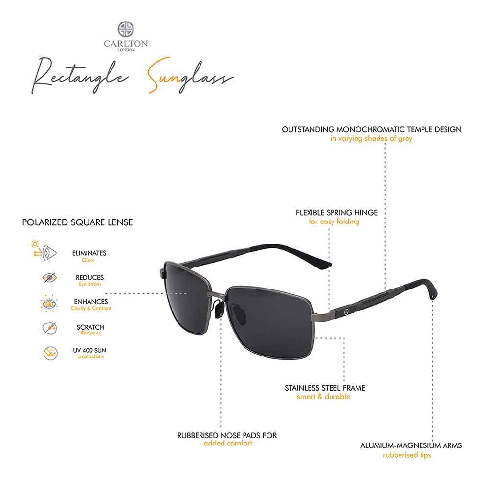 Carlton London-Premium-Men's-Metallic Toned Polarised and UV Protected Lens Rectangle Sunglasses SaumyasStore
