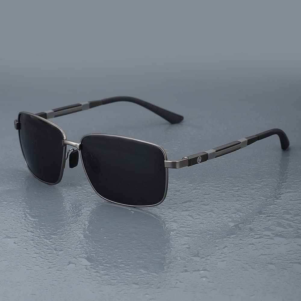 Carlton London-Premium-Men's-Metallic Toned Polarised and UV Protected Lens Rectangle Sunglasses SaumyasStore