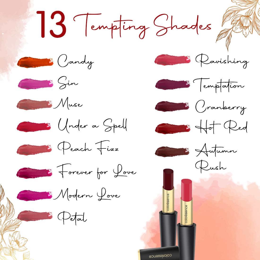 Coloressence Intense Long Wear Lip Color Non Sticky Long Lasting Moisturising Glossy Lipstick - Rossy Bliss, 3.3G SaumyasStore