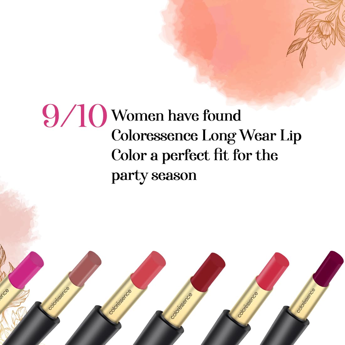 Coloressence Intense Long Wear Lip Color Non Sticky Long Lasting Moisturising Glossy Lipstick - Rossy Bliss, 3.3G SaumyasStore