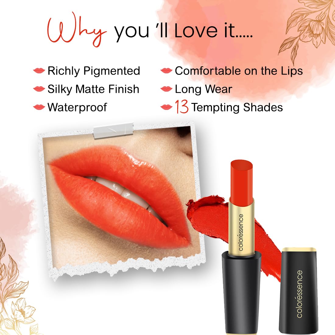 Coloressence Intense Long Wear Lip Color Non Sticky Long Lasting Moisturising Glossy Lipstick - Rossy Bliss, 3.3G SaumyasStore