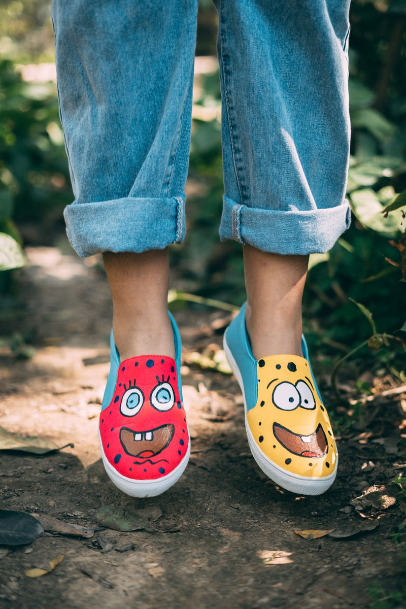 Colourful sponge Bob Hand Printed Shoe - SaumyasStore