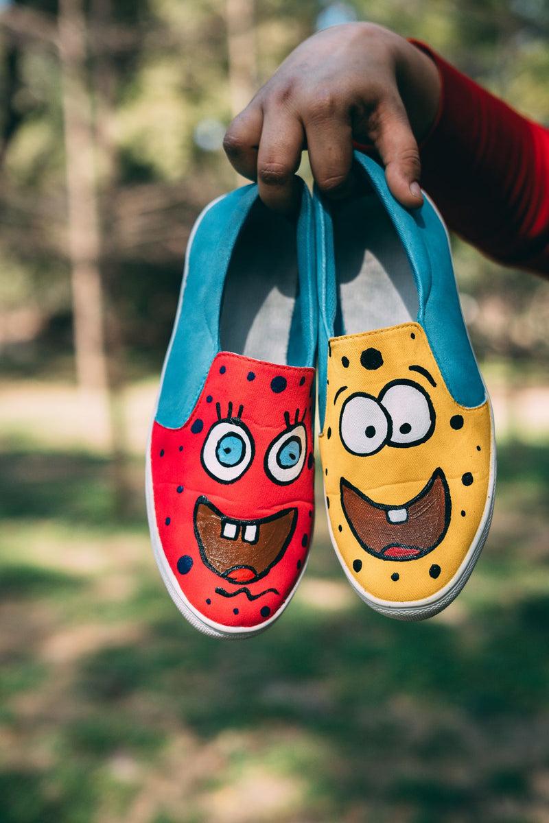 Colourful sponge Bob Hand Printed Shoe - SaumyasStore