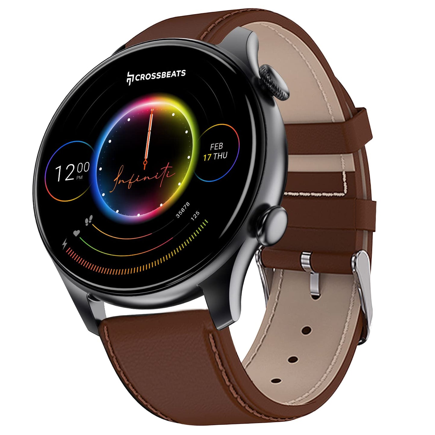 CrossBeats Orbit Infiniti 2.0, Large 1.43'' AMOLED Display Smartwatch with Ai ENC BT Calling,1000+Songs 4GB Storage, Connect TWS,10 Days Battery,Always on Display,300+Sports Modes, Free Strap Brown SaumyasStore