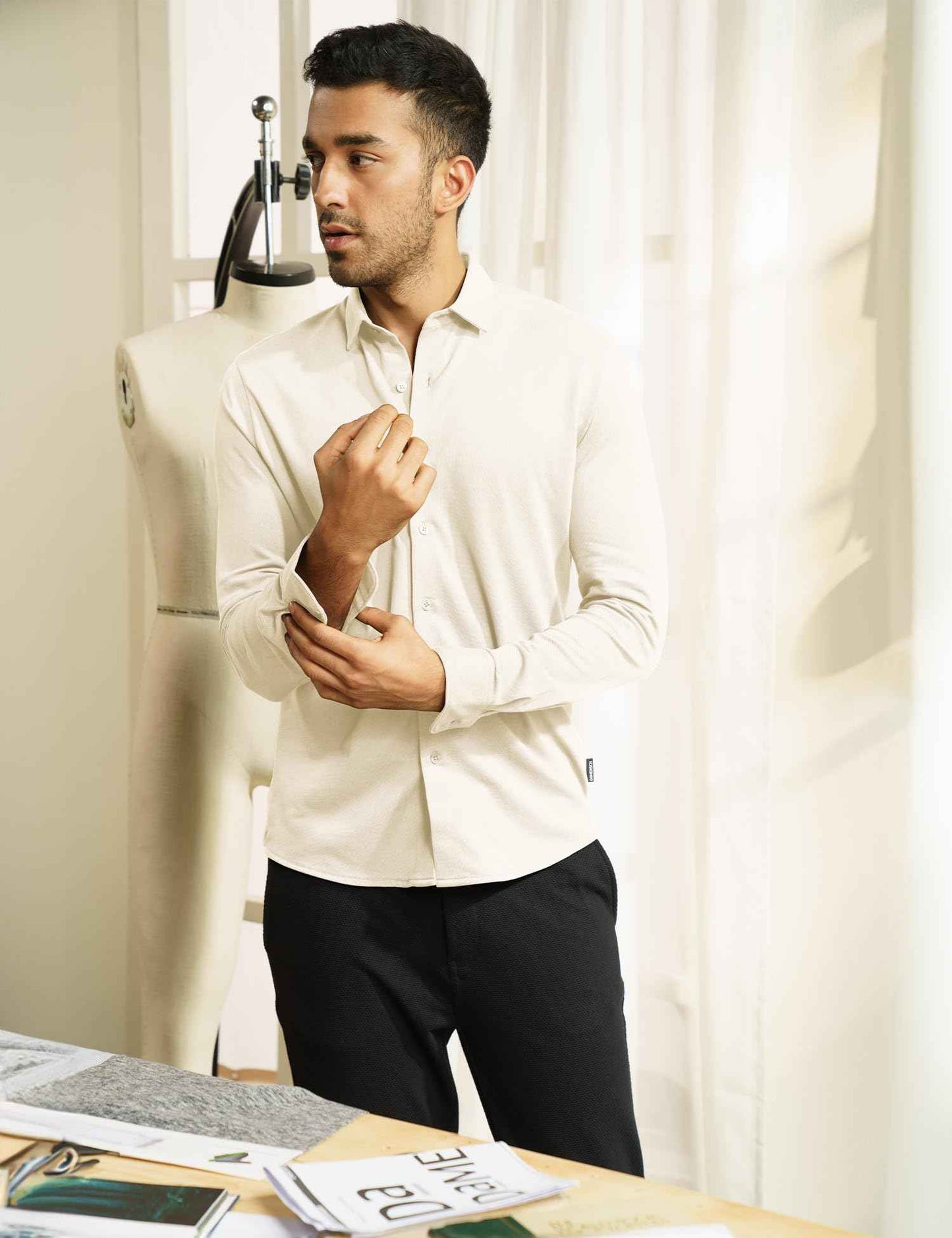 DAMENSCH Constant Cotton Thermoregulating Pique Full Shirts-Pack of 1-Ivory White-X-Large SaumyasStore