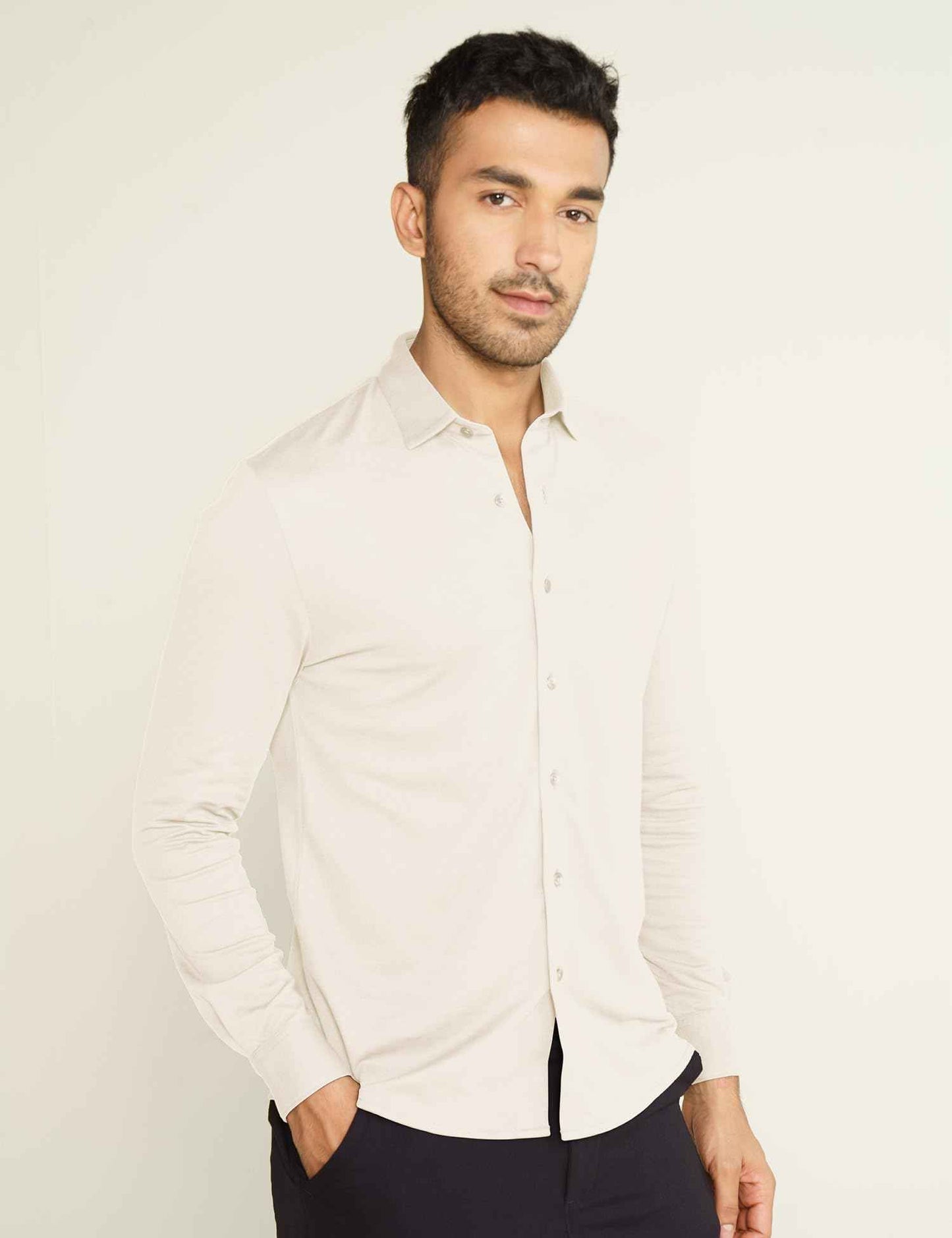 DAMENSCH Constant Cotton Thermoregulating Pique Full Shirts-Pack of 1-Ivory White-X-Large SaumyasStore