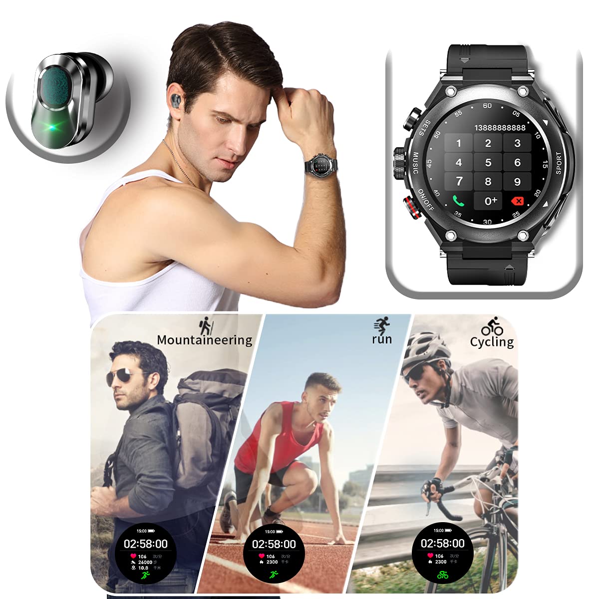 Desong Smart Watch with Earbuds 3 in 1 Round Fitness Tracker 1.28inch Smartwatch for Men Answer/Make Call Speaker Recording Sleep Monitor Sports Smart Watch Long Time Standby SaumyasStore