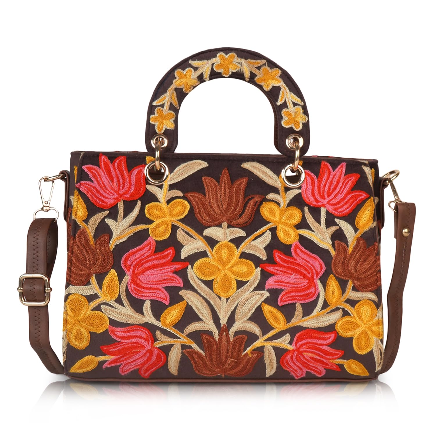 EVEDA Synthetic Leather Gorgeous Embroidery Stylish Design Shoulder Crossbody Hobo Women Handbag - SaumyasStore