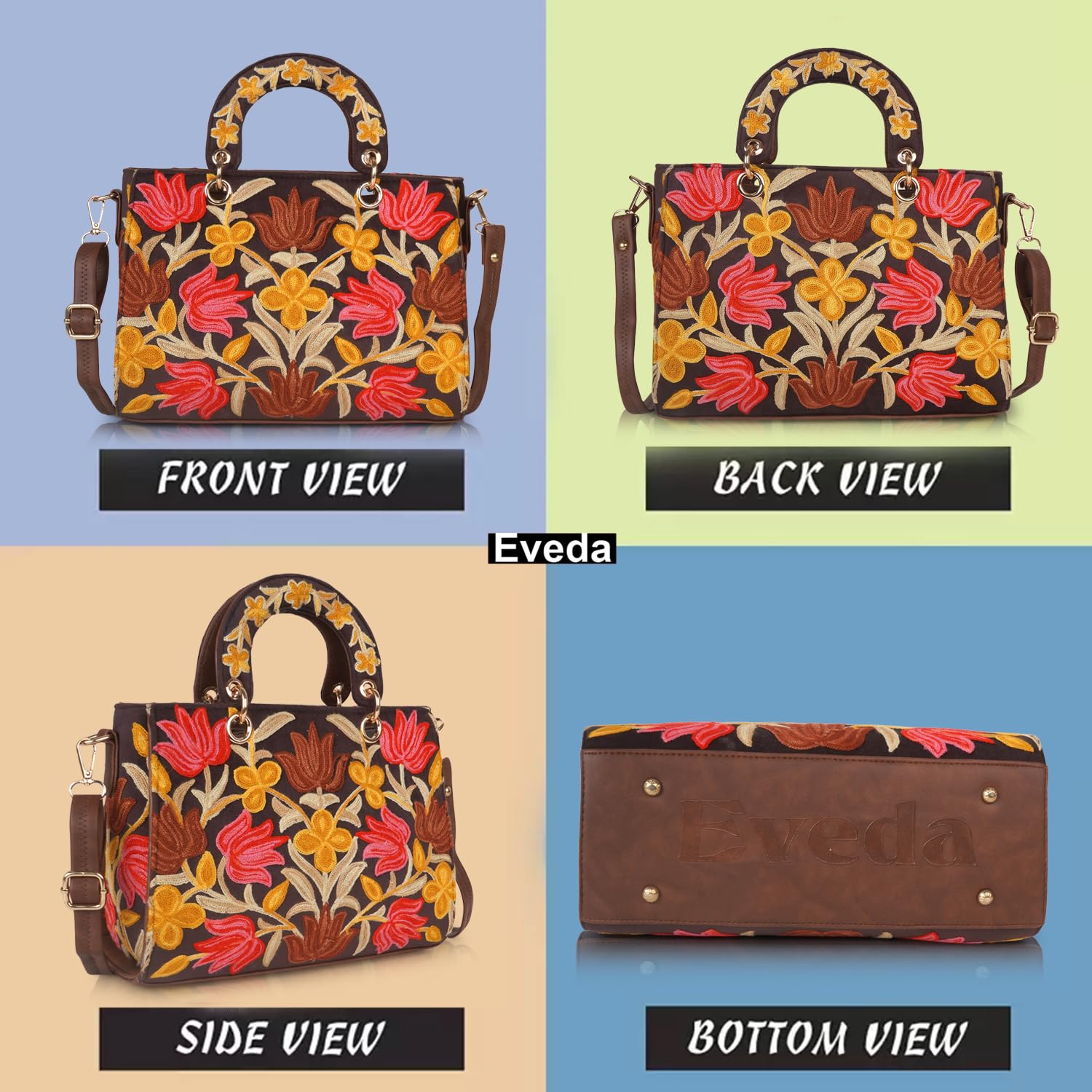 EVEDA Synthetic Leather Gorgeous Embroidery Stylish Design Shoulder Crossbody Hobo Women Handbag - SaumyasStore