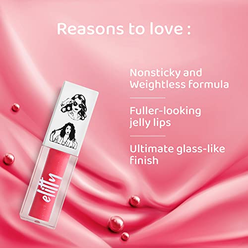 Elitty Jelly Lips- Pink Lip Gloss for High Shine, Glossy Finish & Hydrating Lips with Jajoba Oil & Vitamin E | Vegan & Cruelty-Free, Pretty Drip (4 ML) SaumyasStore
