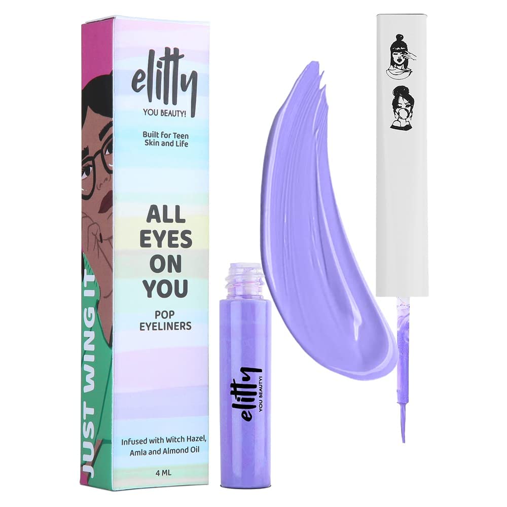 Elitty Purple Pop Colour Eyeliner, Matte Finish | Long Lasting, Water Proof, Smudge Proof | Amla and Almond oil enriched| Vegan & Cruelty Free, Easy Application, Liquid Eyeliner (Lilac Dreams) - 4ml SaumyasStore