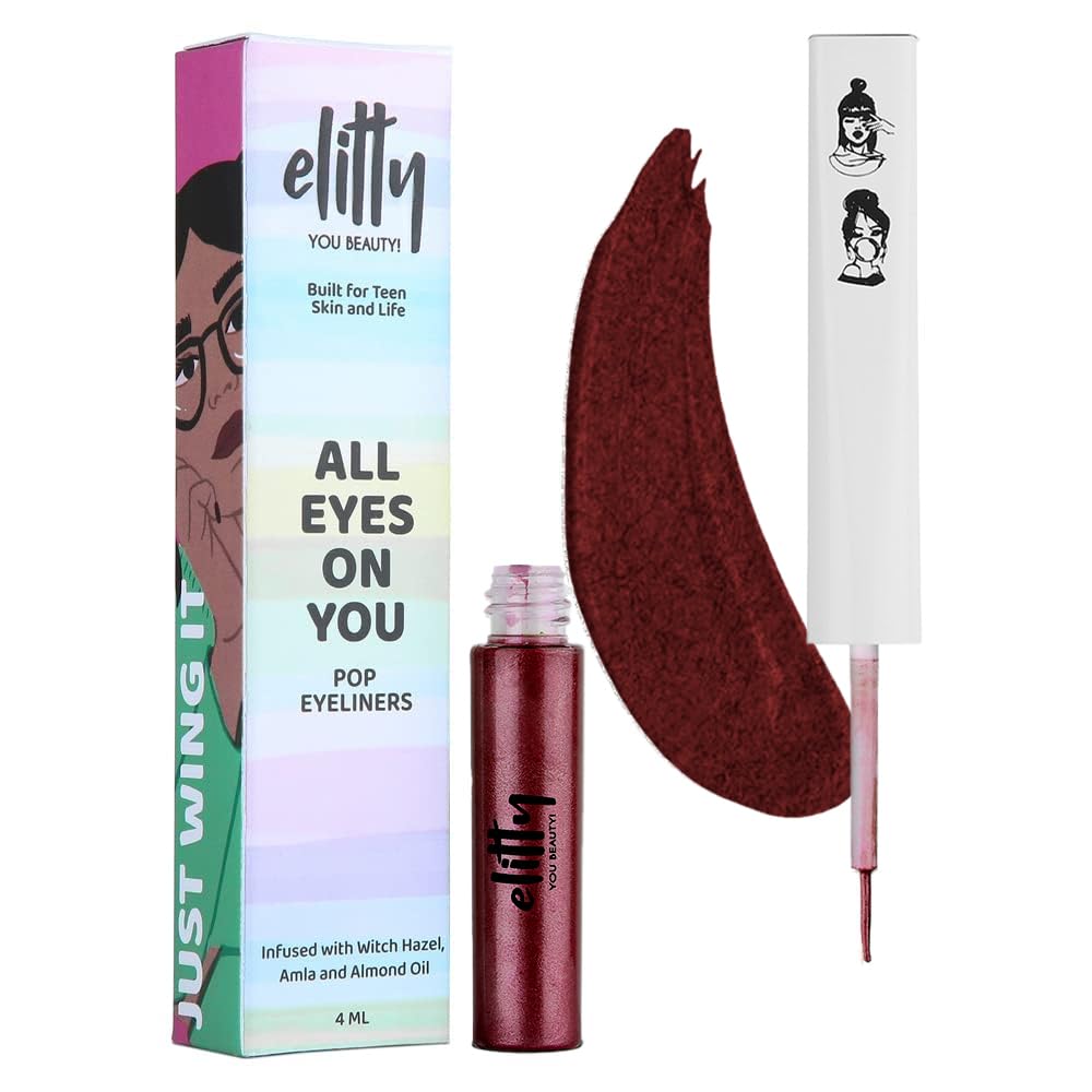 Elitty Red Pop Colour Eyeliner, Metallic Finish | Long Lasting, Water Proof, Smudge Proof | Amla and Almond oil enriched| Vegan & Cruelty Free, Easy Application, Liquid Eyeliner (Lunar Magic) - 4ml - SaumyasStore