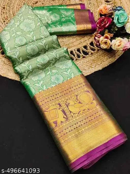 Embellished, Woven Kanjivaram Jacquard, Pure Silk Saree SaumyasStore