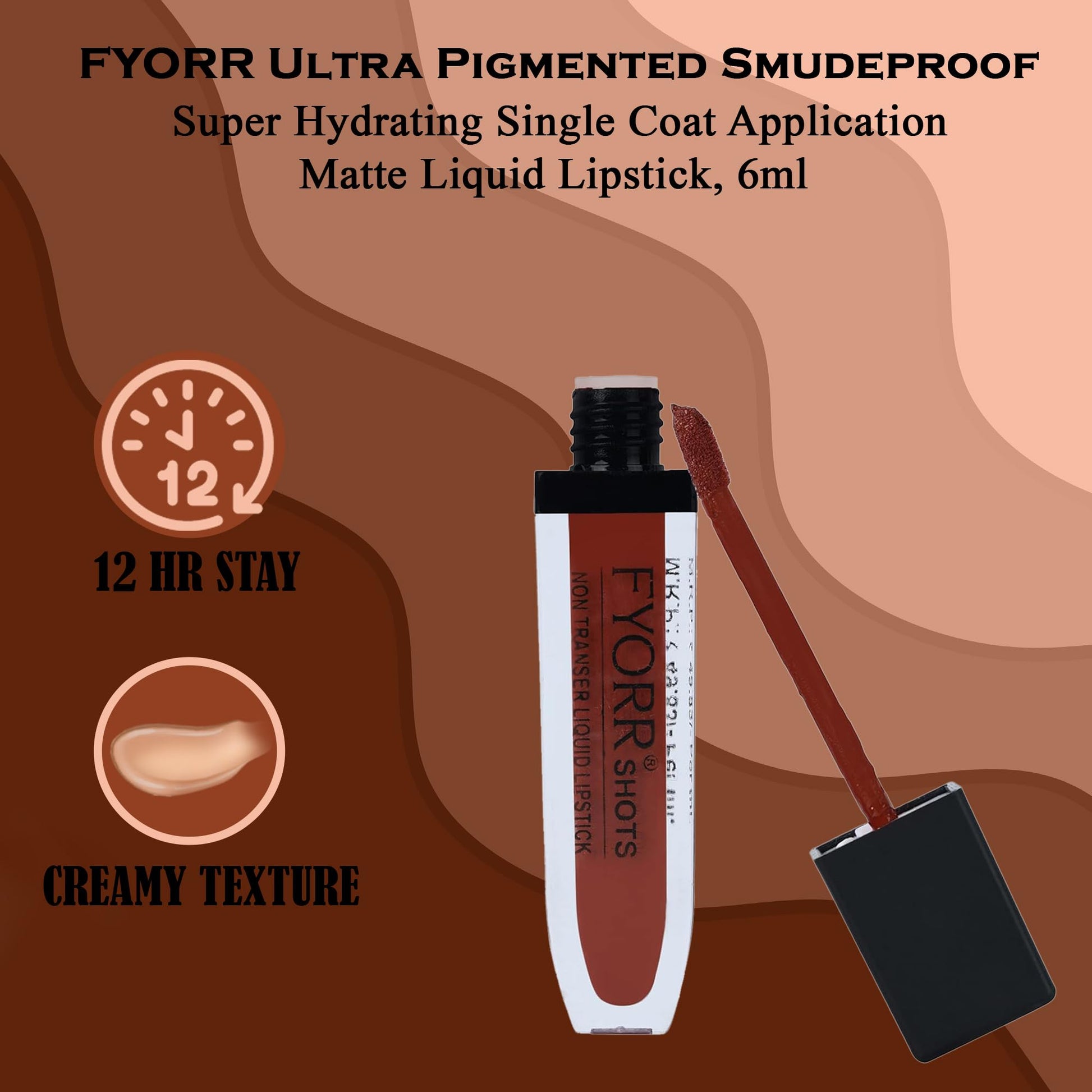 FYORR Non Transfer Liquid Lipstick Waterproof Ultra Pigmented Matte Non-Sticky Smooth Finish Lip Color, 6ml (Paraben Cruelty Free) (Sandle_Brown) SaumyasStore
