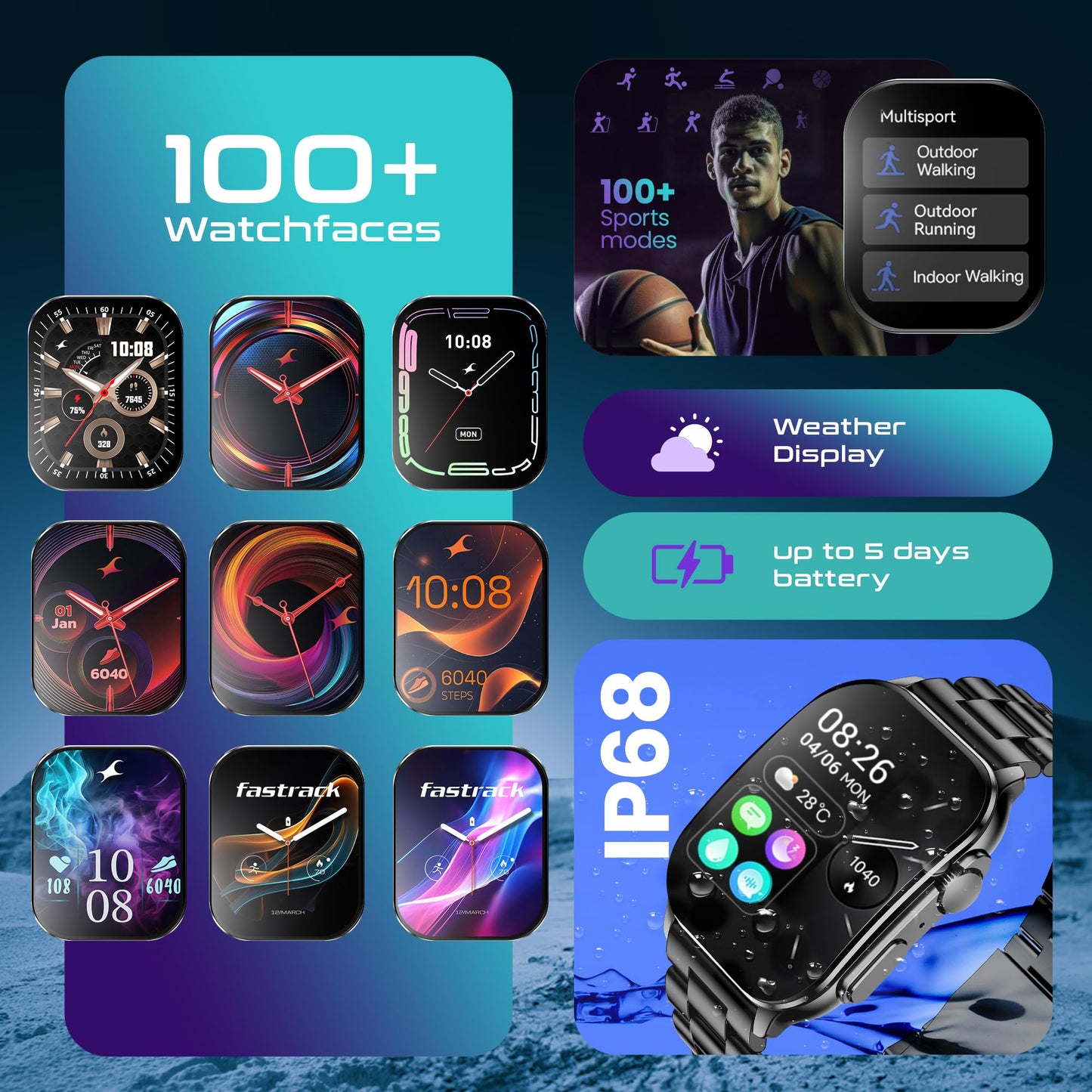 Fastrack Astor FS2 Pro Smart Watch, 1.96” AMOLED Display, 410 * 502 Pixel Resolution, SingleSync BT Calling, AI Voice Assistant, 100+ Sports Modes & Smartwatch Faces, Upto 5 Day Battery, IP68 (Black) SaumyasStore