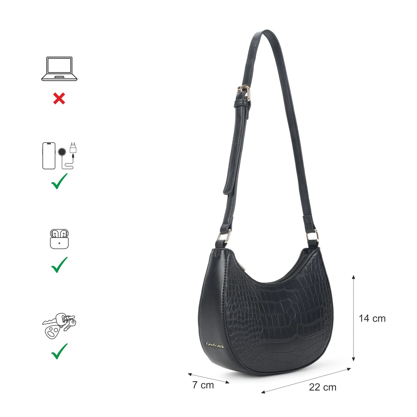 Fastrack Casual Shoulder Bag with Top Zipper Closure for Girls, Small Size with Internal Zipper Pocket, Made with Premium Faux Leather SaumyasStore