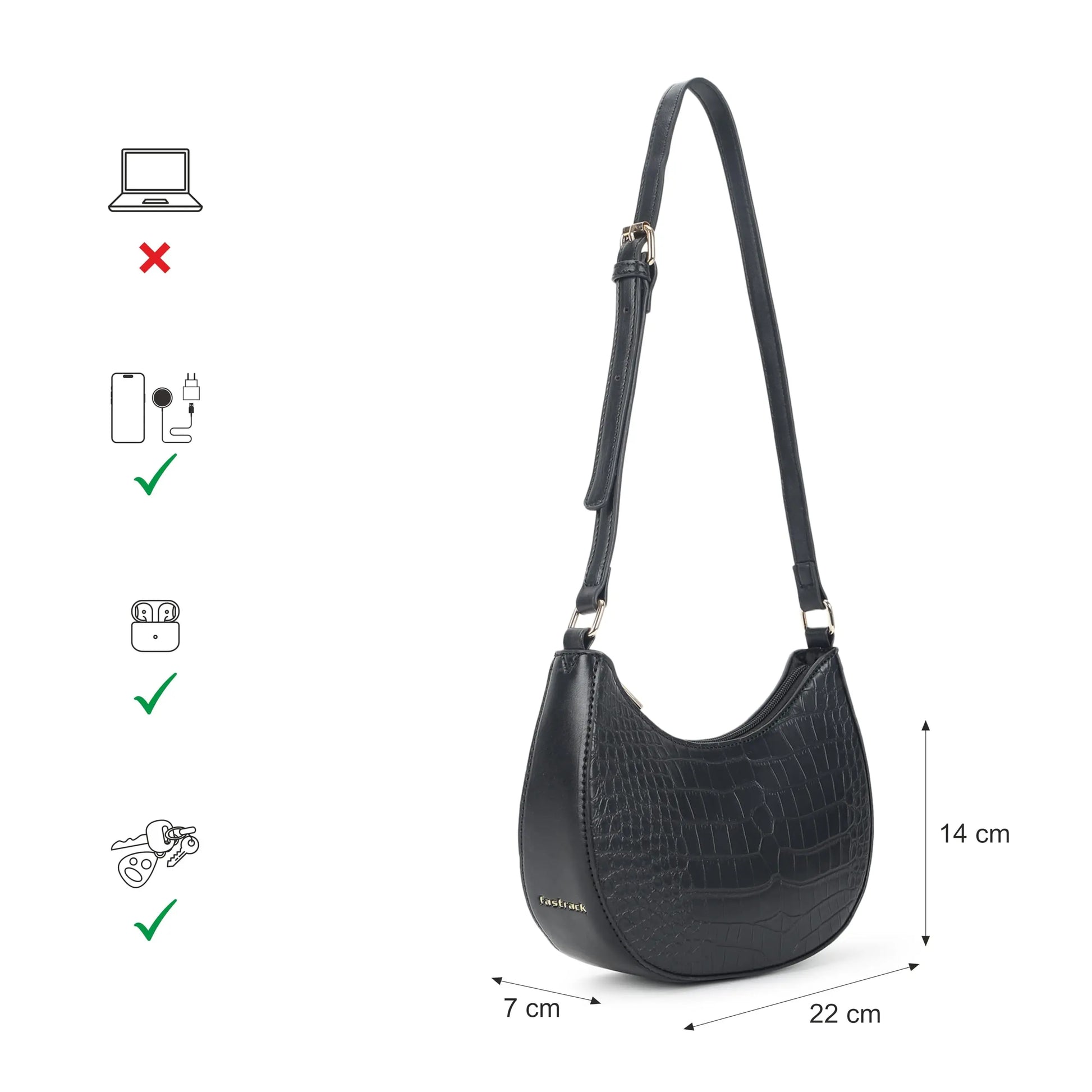 Fastrack Casual Shoulder Bag with Top Zipper Closure for Girls, Small Size with Internal Zipper Pocket, Made with Premium Faux Leather SaumyasStore