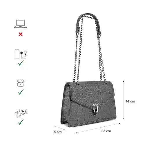 Fastrack Casual Sling Bag with Lock Closure for Girls, Medium Size with Internal Organiser, Handheld Design and Metal Chain Sling SaumyasStore