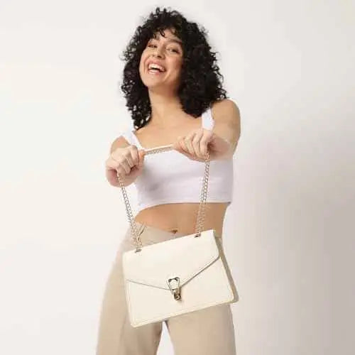 Fastrack Casual Sling Bag with Lock Closure for Girls, Medium Size with Internal Organiser, Handheld Design and Metal Chain Sling SaumyasStore