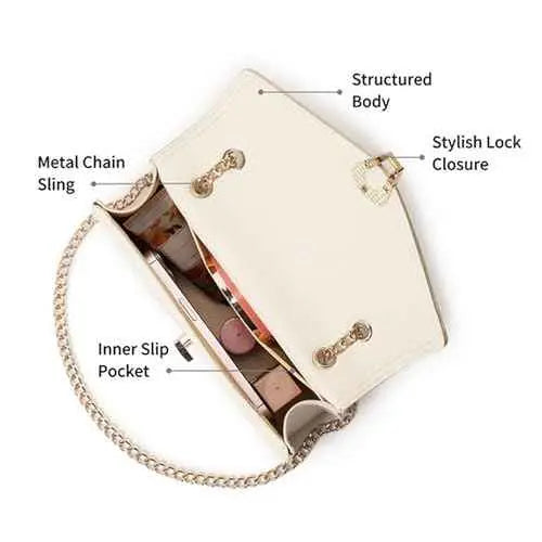 Fastrack Casual Sling Bag with Lock Closure for Girls, Medium Size with Internal Organiser, Handheld Design and Metal Chain Sling SaumyasStore