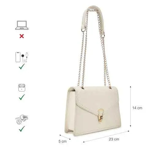 Fastrack Casual Sling Bag with Lock Closure for Girls, Medium Size with Internal Organiser, Handheld Design and Metal Chain Sling SaumyasStore