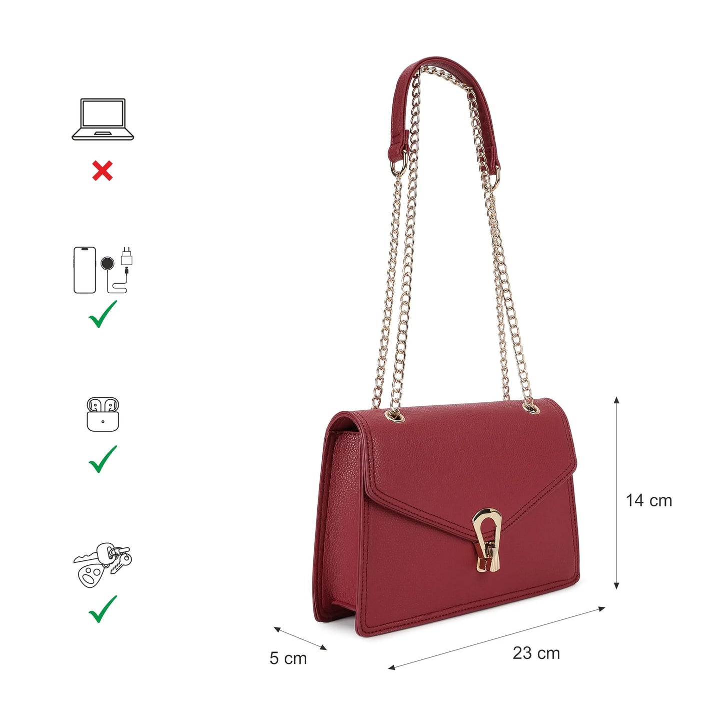 Fastrack Casual Sling Bag with Lock Closure for Girls, Medium Size with Internal Organiser, Handheld Design and Metal Chain Sling SaumyasStore