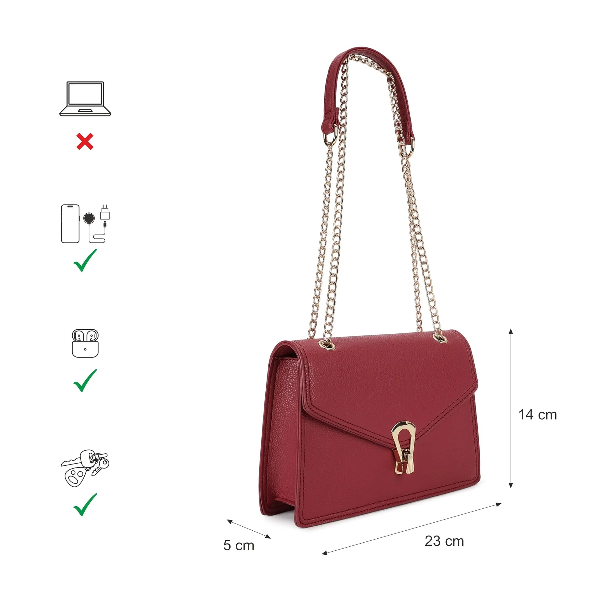 Fastrack Casual Sling Bag with Lock Closure for Girls, Medium Size with Internal Organiser, Handheld Design and Metal Chain Sling SaumyasStore